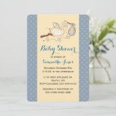 Chic Stork Baby Boy Shower Einladung (Stehend Vorderseite)