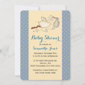 Chic Stork Baby Boy Shower Einladung (Vorderseite)