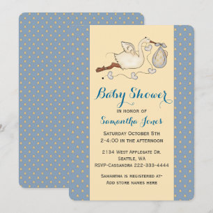 Chic Stork Baby Boy Shower Einladung