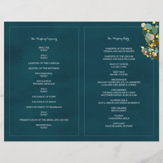 Chic String Lights Aquamarin Wedding BiFold Progra (Rückseite)