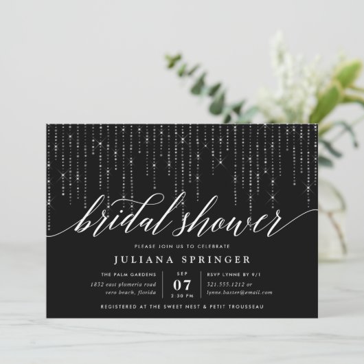Chic String Lights Bridal Dusche Einladung (Stehend Vorderseite)