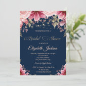 Chic String Lights Floral Navy Blue Brautparty Einladung (Stehend Vorderseite)