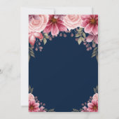 Chic String Lights Floral Navy Blue Brautparty Einladung (Rückseite)