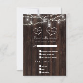 Chic String Lights Mason Jar Old Barn Wedding RSVP Karte (Vorderseite)