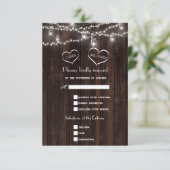 Chic String Lights Mason Jar Old Barn Wedding RSVP Karte (Stehend Vorderseite)