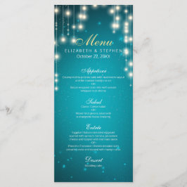 Chic String Lights Türkis Glitzer Wedding Menu Menükarte