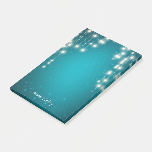 Chic String Lights Türkise Blue Glitzer Sparkone Post-it Klebezettel (angewinkelt)