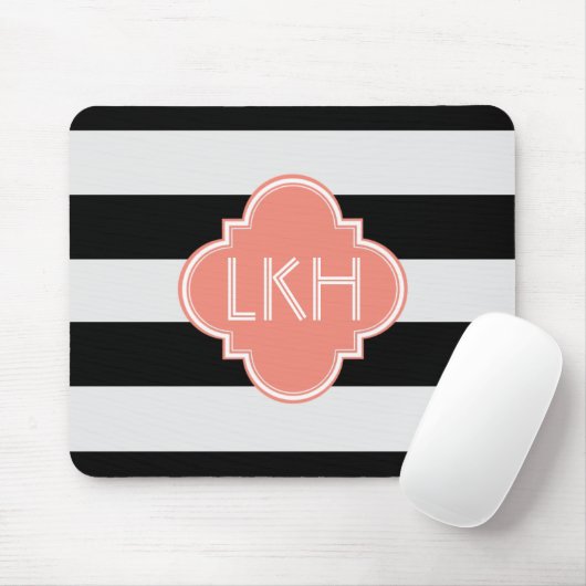 Chic Strip & Three Monogram Mousepad (Mit Mouse)