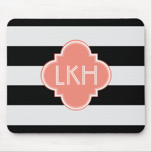 Chic Strip & Three Monogram Mousepad