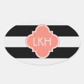 Chic Strip & Three Monogram Ovaler Aufkleber (Vorderseite)