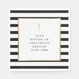 Chic Stripe Gold Cross Taufe Weihnachtsbotschaft Serviette