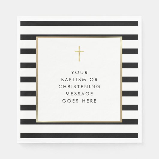 Chic Stripe Gold Cross Taufe Weihnachtsbotschaft Serviette (Vorderseite)