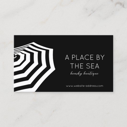 Chic Striped Beach Umbrella Boutique Black Visitenkarte (Vorderseite)