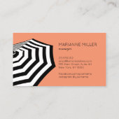 Chic Striped Beach Umbrella Logo Coral Visitenkarte (Rückseite)