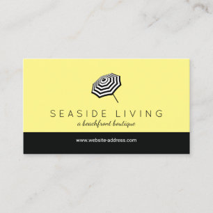Chic Striped Beach Umbrett Logo Gelb Visitenkarte