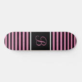 Chic Striped Pink und Black Custom Initial Letter Skateboard (Horizontal)