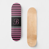 Chic Striped Pink und Black Custom Initial Letter Skateboard (Vorderseite)