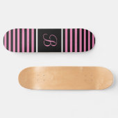 Chic Striped Pink und Black Custom Initial Letter Skateboard (Horizontal)