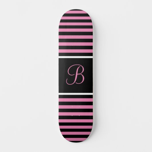 Chic Striped Pink und Black Custom Initial Letter Skateboard (Vorderseite)