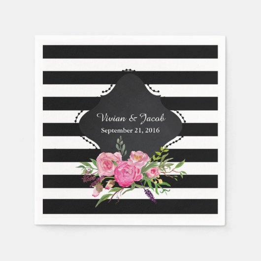 Chic Stripes and Peonies Wedkin Serviette (Vorderseite)