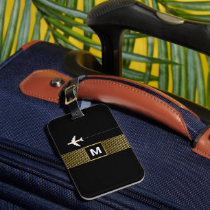Chic Stripes auf mit Monogramm schwarz Gepäckanhänger