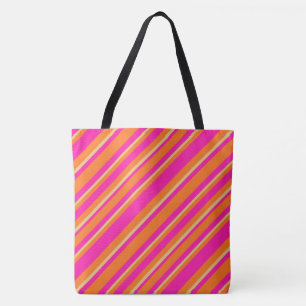 Chic Stripes in Hellorange Gelb und Hot Pink Tasche