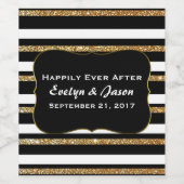 Chic Stripes mit Gold Wedding Wine Label Weinetikett (Einzelnes Label)