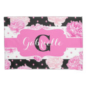 Chic Stripes Pink Watercolor Floral Monogram Kissenbezug (Vorderseite)