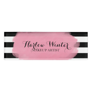 Chic Stripes rosa Schwarz-weißen Make-upkünstler Namenschild