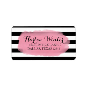 Chic Stripes Schwarz-weiß rosa Adressaufkleber