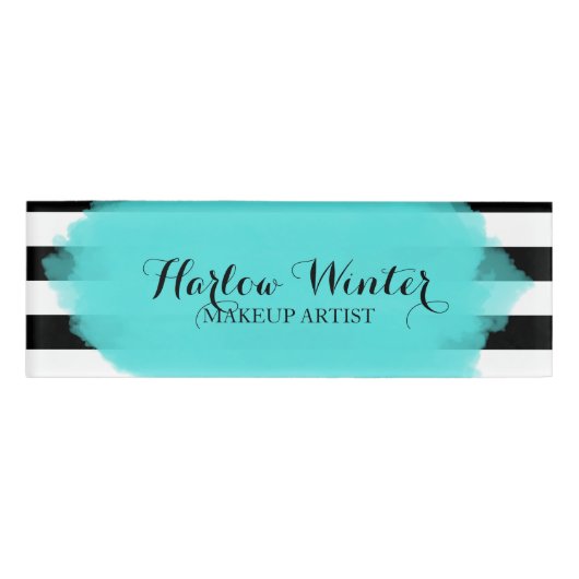 Chic Stripes Türkis-Schwarz-weißen Make-upkünstler Namenschild (Vorderseite)