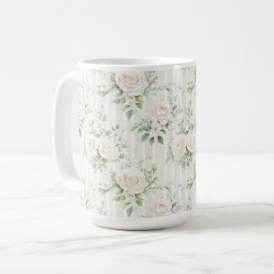 Chic Stripes White Floral Romantische Hochzeit Kaffeetasse