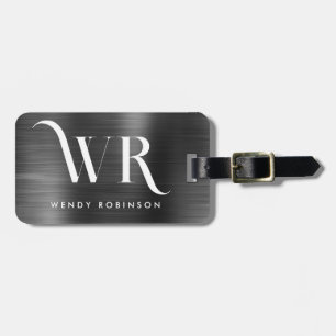 Chic Stylish Black Metal Two Monogram Initial Gepäckanhänger