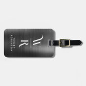 Chic Stylish Black Metal Two Monogram Initial Gepäckanhänger (Vorderseite horizontal)