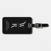 Chic Stylish Black Two Monogram Initial Gepäckanhänger (Vorderseite horizontal)