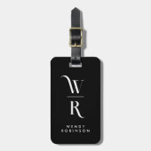 Chic Stylish Black Two Monogram Initial Gepäckanhänger (Vorderseite vertikal)