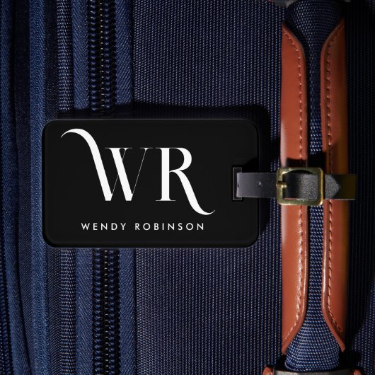 Chic Stylish Black Two Monogram Initial Gepäckanhänger (Vorderseite Insitu 4)