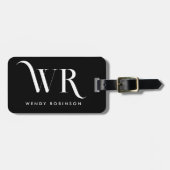 Chic Stylish Black Two Monogram Initial Gepäckanhänger (Vorderseite horizontal)