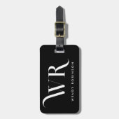 Chic Stylish Black Two Monogram Initial Gepäckanhänger (Vorderseite vertikal)