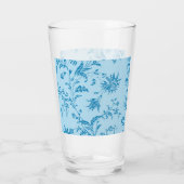 Chic Stylish Blue Floral Damask Muster Tall Drink Glas (Rückseite)