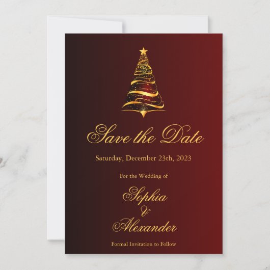 Chic Stylish Christmas Tree Wedding Save the Date Einladung (Vorderseite)