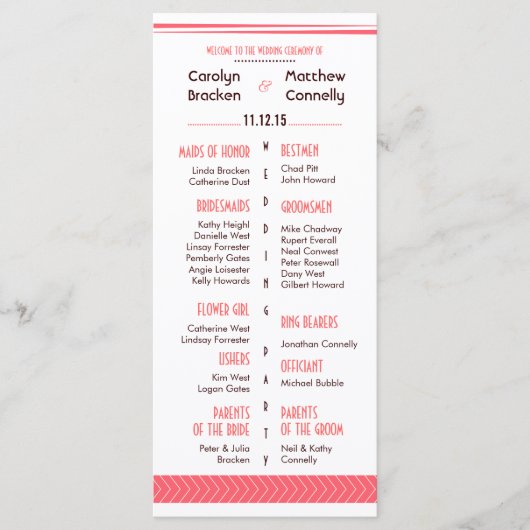 Chic Stylish Coral Arrow Wedding Program Rack Card Programm (Vorderseite)