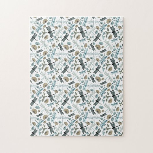 Chic Stylish Dragonflies Blues Teals Gray Blume Puzzle (Vertikal)