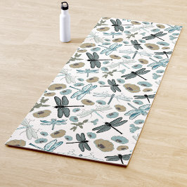 Chic Stylish Dragonfly Blume Blues Gray Yogamatte