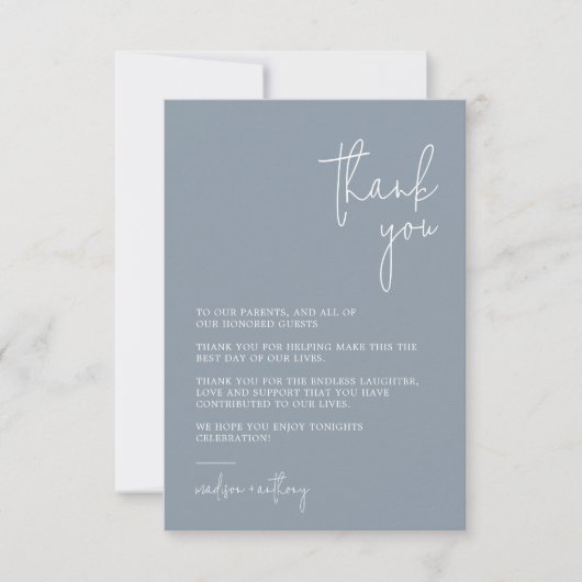 Chic Stylish Dusty Blue Modern Foto Wedding Dankeskarte (Vorderseite)