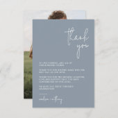 Chic Stylish Dusty Blue Modern Foto Wedding Dankeskarte (Vorne/Hinten)
