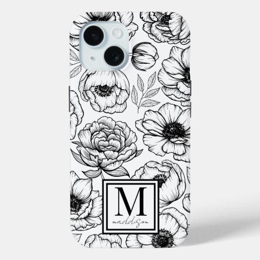 Chic Stylish Floral Initial Monogram Case-Mate iPhone Hülle (Rückseite)