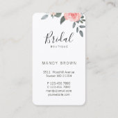 Chic Stylish Floral Wedding Dress Bridal Boutique Visitenkarte (Rückseite)