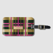 Chic & Stylish Fuchsia Green Kariert Personalisier Gepäckanhänger (Vorderseite (Horizontal))
