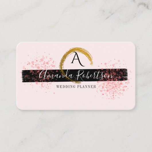 Chic Stylish Gold Brush Stroke Blush Pink Script Visitenkarte (Vorderseite)